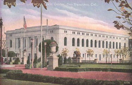 Postcard showing The Public Library at the Civic Center in San Francisco, California. Early view