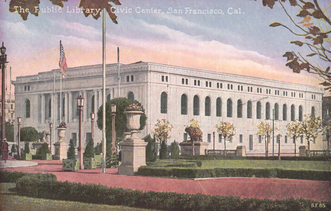Postcard showing The Public Library at the Civic Center in San Francisco, California. Early view (1 of 2)