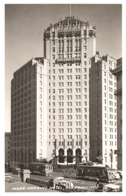 RPPC Real Photo Postcard of the Mark Hopkins Hotel facade in San Francisco, California circa 1940s
