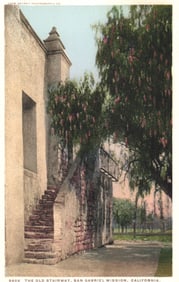 Detroit Publishing Co. postcard shows The Old Stairway at the San Gabriel Mission, California c1910s
