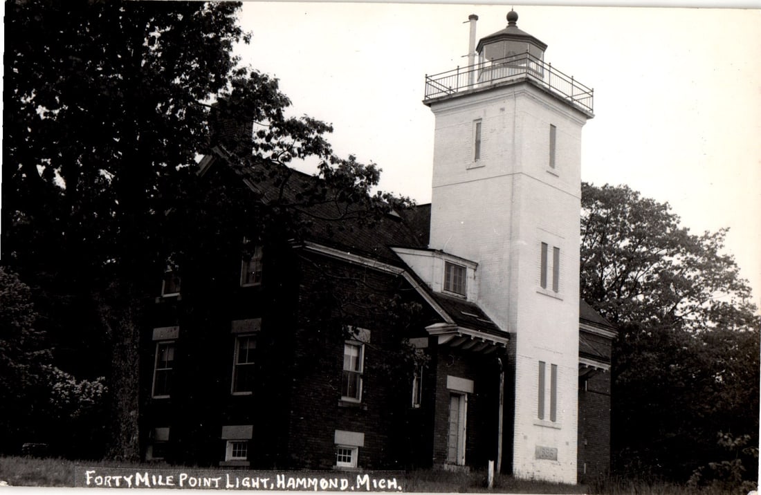 RPPC Real Photo Postcard showing the historic Forty Mile Point Light lighthouse in Hammond,: Please view photos for further description and condition considerations. Please know the scans may be darker or lighter than the actual item's true appearance. ACME Auctions offers FREE DOMESTIC SHIPP