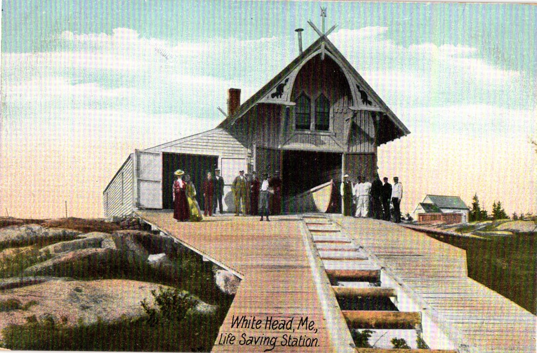 Postcard of the historic wooden Life Saving Station at White Head, Maine with staff and boat c.1910s: Please view photos for further description and condition considerations. Please know the scans may be darker or lighter than the actual item's true appearance. ACME Auctions offers FREE DOMESTIC SHIPP