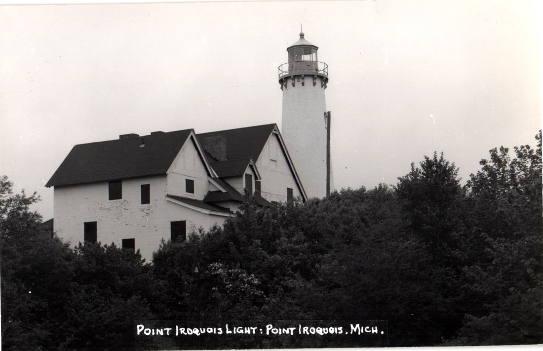 RPPC Real Photo Postcard view of the Point Iroquois Lighthouse and attached dwelling, Michigan c.: Please view photos for further description and condition considerations. Please know the scans may be darker or lighter than the actual item's true appearance. ACME Auctions offers FREE DOMESTIC SHIPP