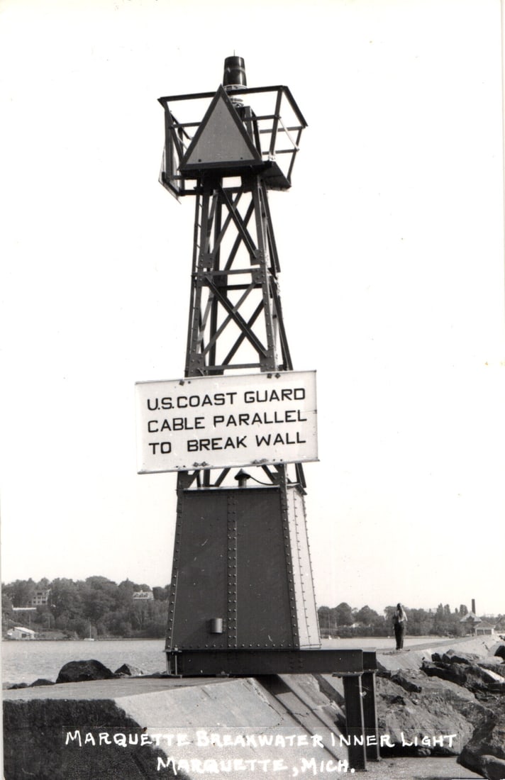 RPPC Real Photo Postcard showing the Marquette Breakwater Inner Light in Marquette, Michigan c.: Please view photos for further description and condition considerations. Please know the scans may be darker or lighter than the actual item's true appearance. ACME Auctions offers FREE DOMESTIC SHIPP