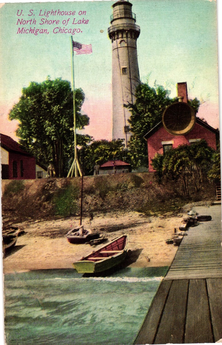Postcard showing the U.S. Lighthouse on the North Shore of Lake Michigan in Chicago, Illinois c.: Please view photos for further description and condition considerations. Please know the scans may be darker or lighter than the actual item's true appearance. ACME Auctions offers FREE DOMESTIC SHIPP