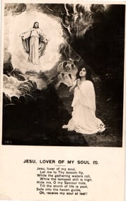 Bamforth's Life Model Series postcard of a religious scene illustrating the hymn 'Jesu, Lover of My