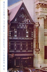 Postcard showing Keeler's State Street Restaurant with its Tudor facade in Albany, New York c. 1950s