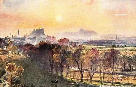 Raphael Tuck & Sons Oilette postcard of Edinburgh from the West, a painting by W.B. Blair, 1902