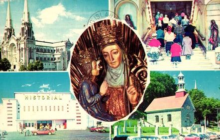Postcard multiview of Ste-Anne de Beaupré, Quebec, Canada featuring the Basilica and Miraculous