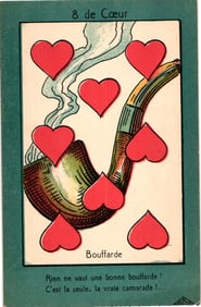 French Postcard 8 of Hearts Playing Card with Smoking Pipe Bouffarde by Em. Brocherioux, c. 1911