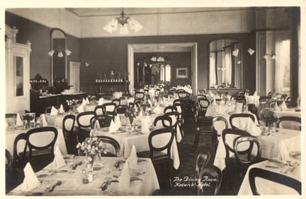 RPPC Real Photo Postcard showing the elegant interior of The Dining Room, Keswick Hotel, England