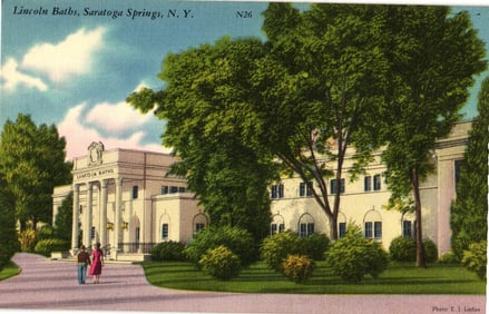 Postcard view of the Lincoln Baths, the world famous New York State owned Reservation, Saratoga