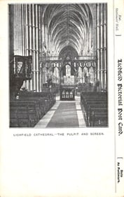 Lichfield Pictorial Post Card showing the Cathedral's Pulpit and Screen. Early 1900s interior view.