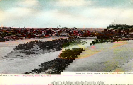 Postcard showing a scenic view of St. Paul, Minnesota, from the West Side with Harriet Island 1905
