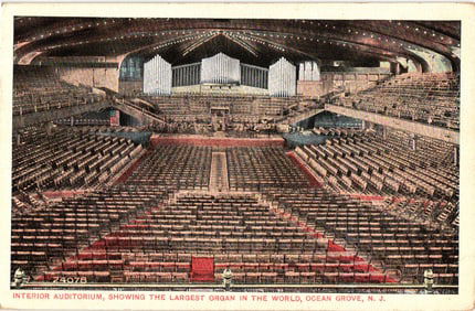 Postcard of the Interior Auditorium, showing the World's Largest Organ, Ocean Grove, New Jersey