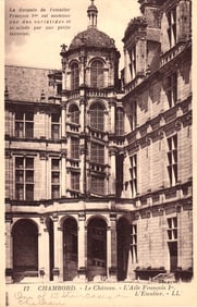 Postcard showing the ornate cupola of the Francis I double helix staircase at Château de Chambord,