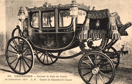 Early 1900s postcard of the elaborate 1873 Gala Coach belonging to the Comte de Chambord, France.