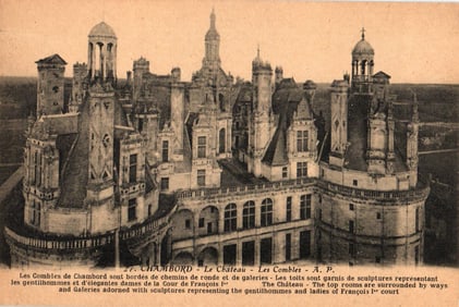 Postcard of the ornate rooftops, Les Combles, at Château de Chambord, Loire Valley, France c. 1905