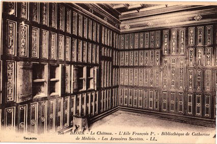 Postcard of the Château de Blois, Catherine de' Medici's Library & Secret Cabinets, France c. 1910