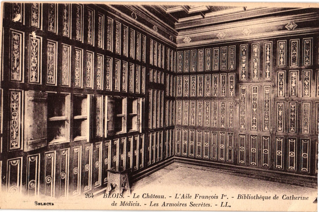 Postcard of the Château de Blois, Catherine de' Medici's Library & Secret Cabinets, France c. 1910 (1 of 2)