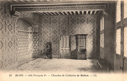Postcard view of the historic Chambre de Catherine de Médicis in the Francis I wing at Blois.