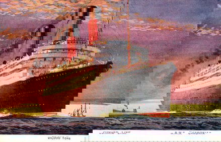 Early 1900s postcard of the Cunard Line R.M.S. Caronia, a 20,000 ton passenger ocean liner.