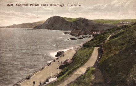 Postcard view of Capstone Parade and Hillsborough, a coastal scene in Ilfracombe, England c. 1910s