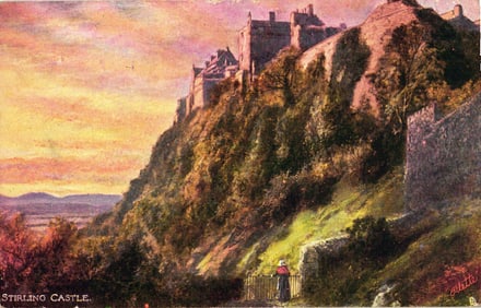 Raphael Tuck & Sons Oilette postcard of Stirling Castle in Scotland, showing the fortress at sunset.