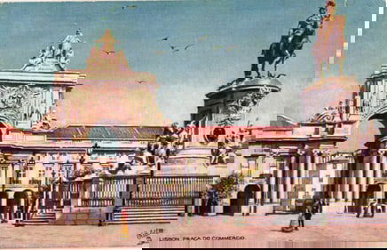 Raphael Tuck & Sons "Oilette" postcard of Lisbon's Praça do Comércio and Rua Augusta Arch c.1905