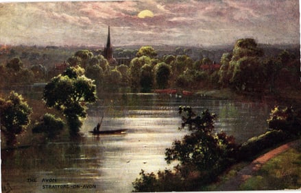 Raphael Tuck & Sons 'Shakespeare's Country' postcard of The Avon at Stratford-on-Avon, c. 1905.