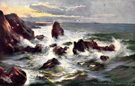 Raphael Tuck & Sons Oilette postcard of The Castle Rock at Muchalls, Kincardineshire, Scotland.