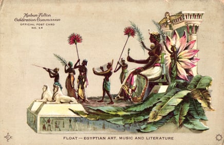 Postcard of the Egyptian Art, Music & Literature float from the 1909 Hudson-Fulton Celebration.