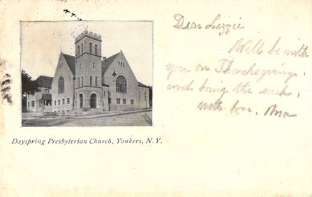 Postcard of the Dayspring Presbyterian Church in Yonkers, New York. Early 20th century building