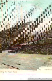 Postcard showing the long wooded stairway leading up to Eagle Rock, West Orange, New Jersey c. 1905