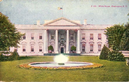 Postcard showing the North Portico of The White House with fountain in Washington, D.C., c. 1910s