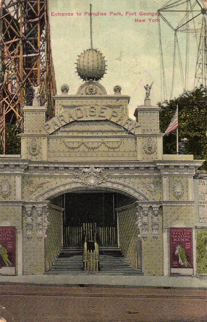 Postcard of the elaborate entrance to Paradise Park, an amusement park in Fort George, New York: Please view photos for further description and condition considerations. Please know the scans may be darker or lighter than the actual item's true appearance. ACME Auctions offers FREE DOMESTIC SHIPP