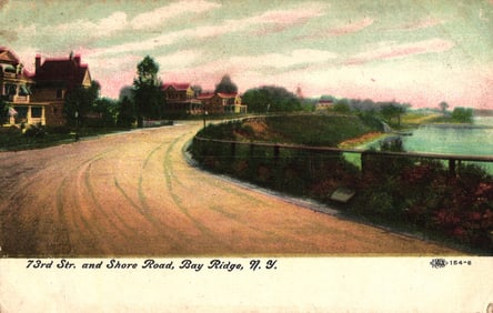 Postcard showing 73rd Street and Shore Road in Bay Ridge, Brooklyn, New York with waterfront view