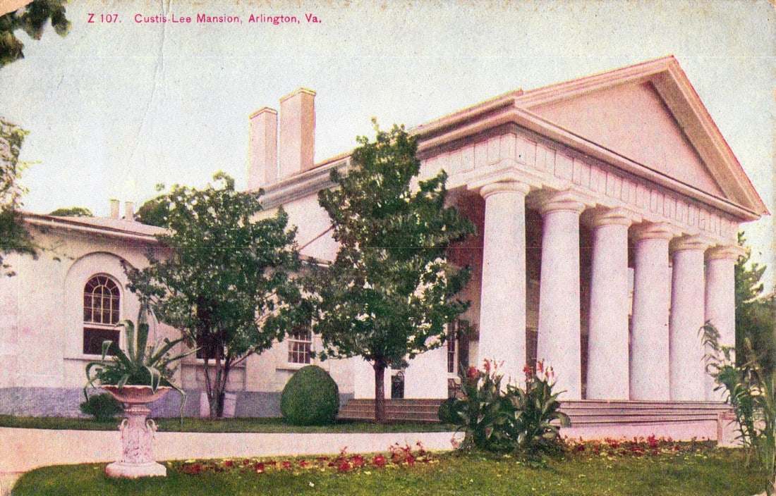 Early 20th century postcard of the Custis-Lee Mansion in Arlington, Virginia, home of Robert E. Lee. (1 of 2)