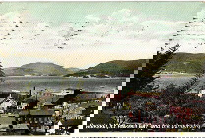 Early 1900s postcard showing the waterfront of Peekskill, New York with Peekskill Bay and
