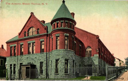 Postcard of The Armory in Mount Vernon, New York, a detailed architectural view from the c. 1910s