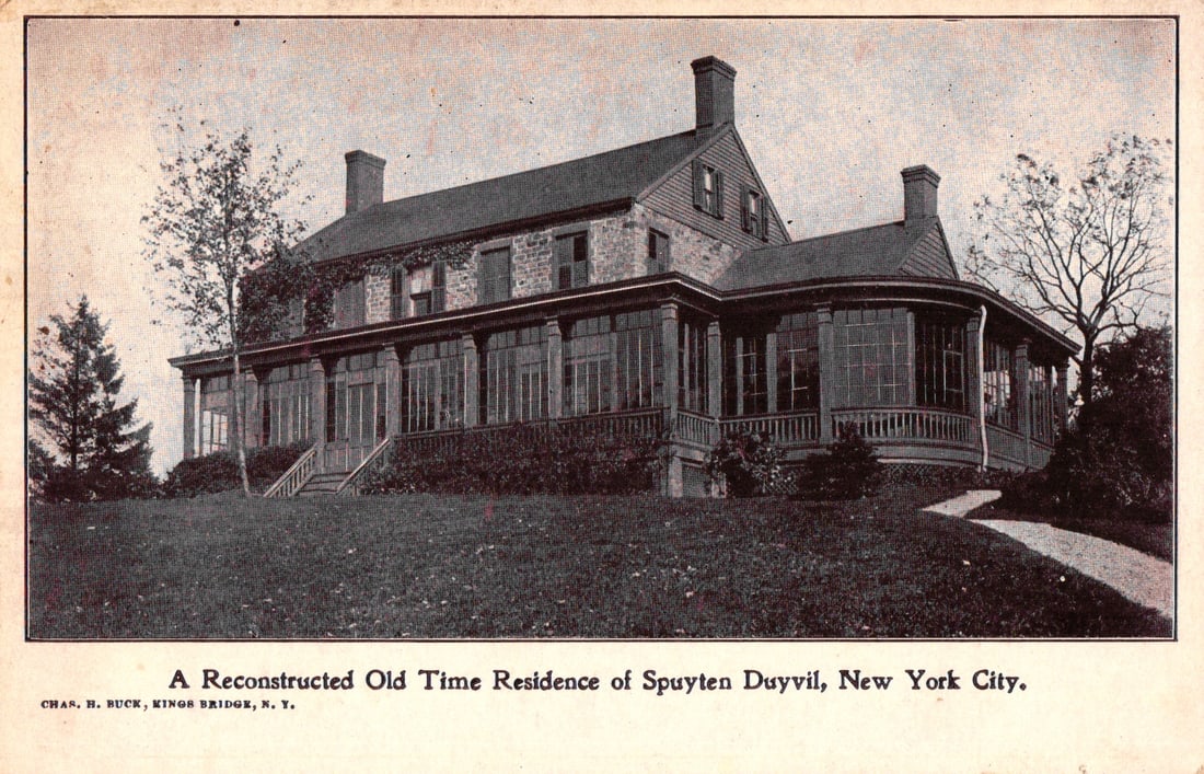 Postcard showing a Reconstructed Old Time Residence in Spuyten Duyvil, New York City, early 1900s.: Please view photos for further description and condition considerations. Please know the scans may be darker or lighter than the actual item's true appearance. ACME Auctions offers FREE DOMESTIC SHIPP