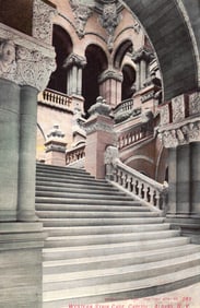 Postcard of the ornate Western Stair Case inside the New York State Capitol building in Albany, NY