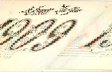 Edwardian era greeting postcard featuring 'A Happy New Year 1909' in ornate calligraphy. Postmarked