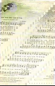 Postcard showing sheet music for the hymn 'God Will Take Care of You', copyright 1905 John A. Davis.