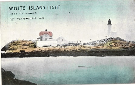 Scenic postcard view of the historic White Island Light on the Isles of Shoals off Portsmouth, NH c.