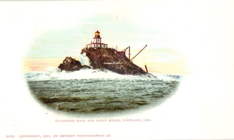 Postcard showing the Tillamook Rock and Light House off the coast of Portland, Oregon circa 1901.
