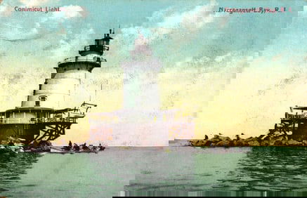 Postcard view of the Conimicut Light lighthouse in Narragansett Bay, Rhode Island, circa 1910s.