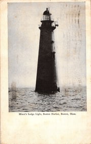 Postcard showing the Minot's Ledge Light lighthouse in Boston Harbor, Massachusetts. Early 1900s