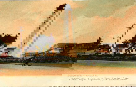 Postcard view of the Pequot Lighthouse and keeper's house in New London, Connecticut, c. 1905.