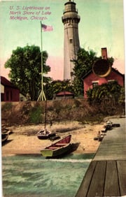 Postcard showing the U.S. Lighthouse on the North Shore of Lake Michigan in Chicago, Illinois c.
